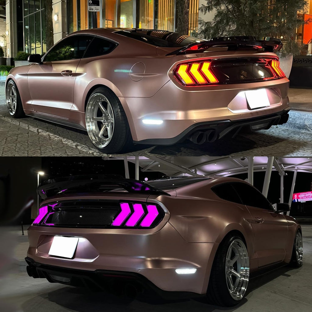 HCmotion LED Tail Lights For Ford Mustang Euro 2015-2023 (6 Lighting Modes), Start UP Animation With Sequential Turn Signal Rear Lamp Kit Assembly (Clear-RG)
