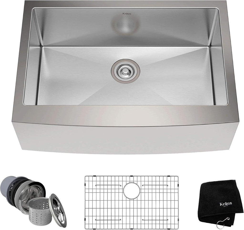 KRAUS Standart Pro 30-Inch Apron Front Farmhouse 16-Gauge Single Bowl Stainless Steel Kitchen Sink, KHF200-30