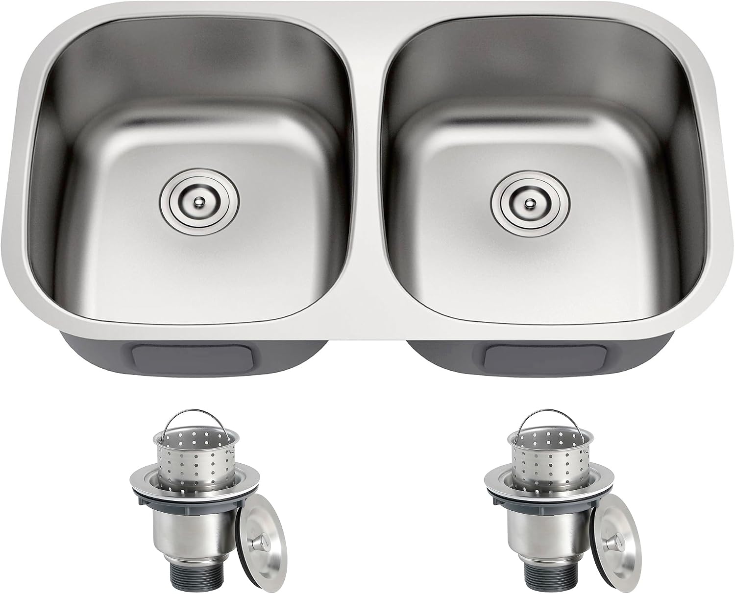 32 Inch Undermount Double Bowl Kitchen Sink, 18 Gauge 304 Stainless Steel 50/50 Kitchen Sinks with Strainer, 32' x 18' x 9'