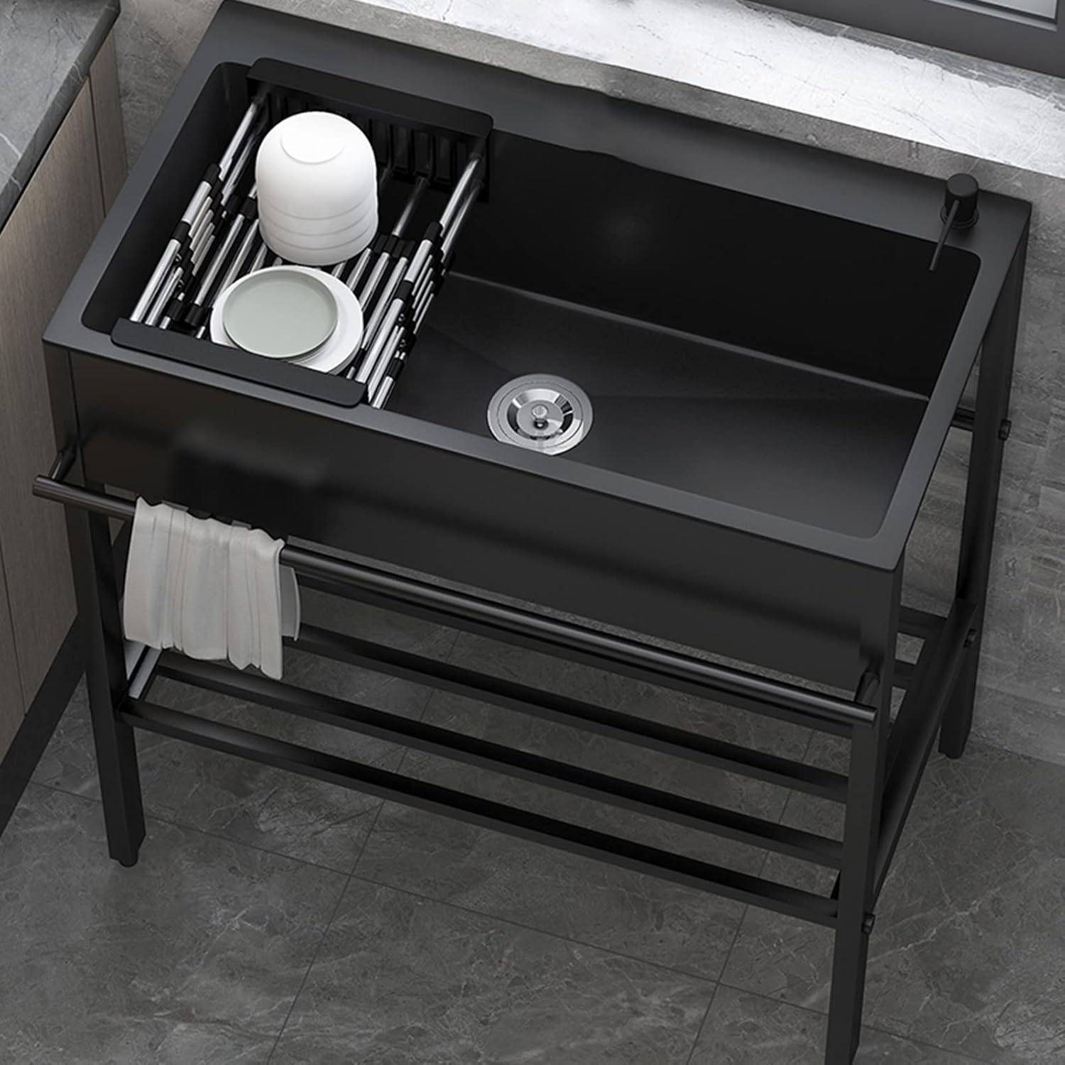 Utility Sink Single Bowl Stainless Steel Commercial Kitchen Sink, Set with Faucet, Storage Rack Indoor Outdoor, for Garage, Dining Room, Kitchen, Laundry (Size : with Faucet) (Without Faucet)