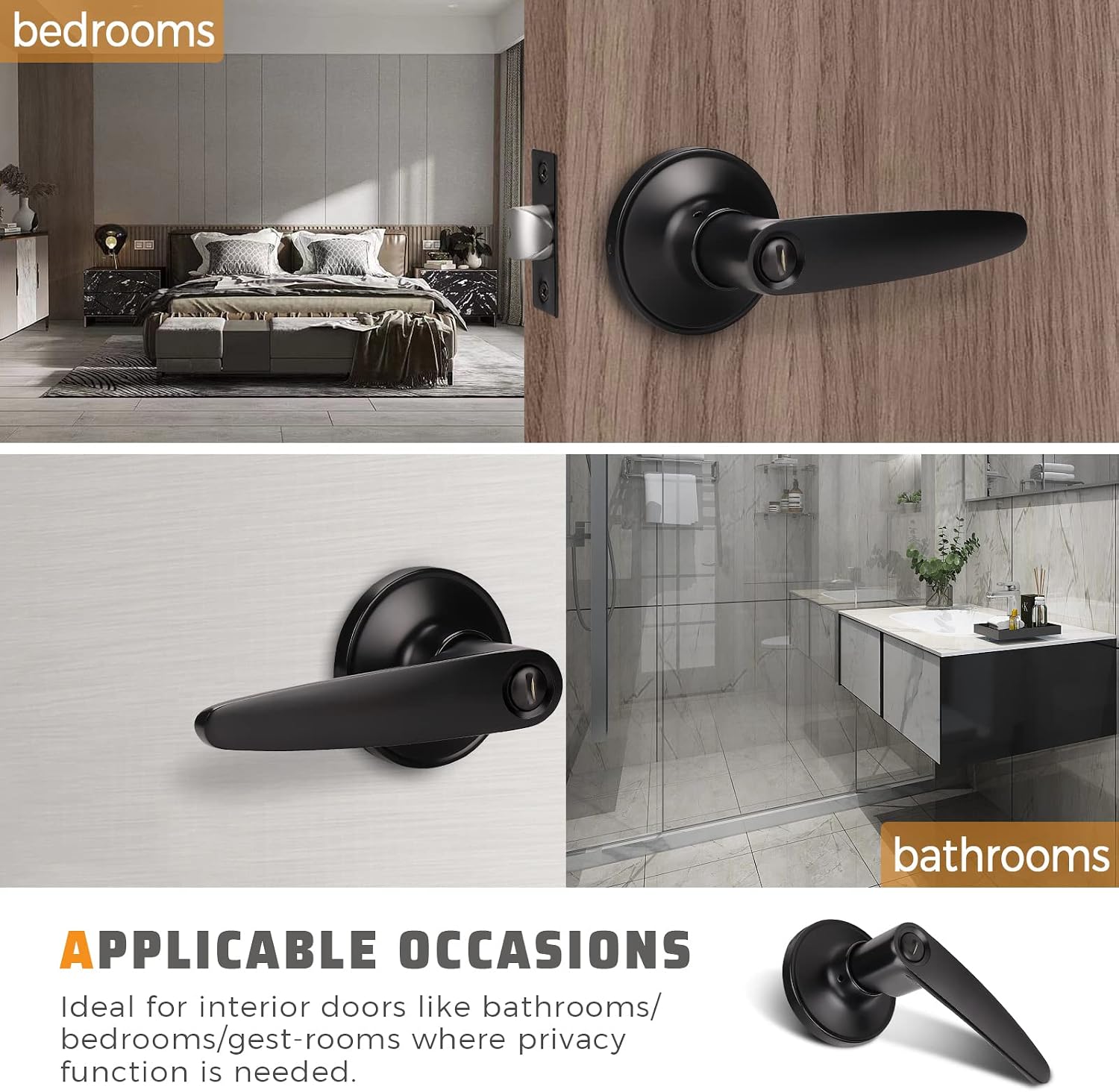 KNOBWELL 10 Pack Door Levers Matte Black Bedroom Door Handles with Lock Privacy Door Handles Interior Door Knobs(Lock with NO Key)