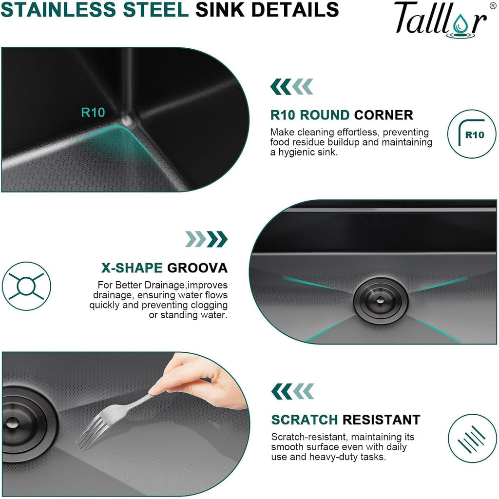 Smart Kitchen Sink - 30' Drop In Waterfall Single Bowl 16 Gauge 304 Stainless Steel Workstation Sink with Mechanical Control Panel & Pull-Down Faucet, Gunmetal Black for Decoration #TLWF-0012