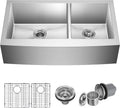 Kraus KHF203-36 Standart PRO Kitchen Stainless Steel Sink, 36 Inch Round Apron 60/40 Double Bowl
