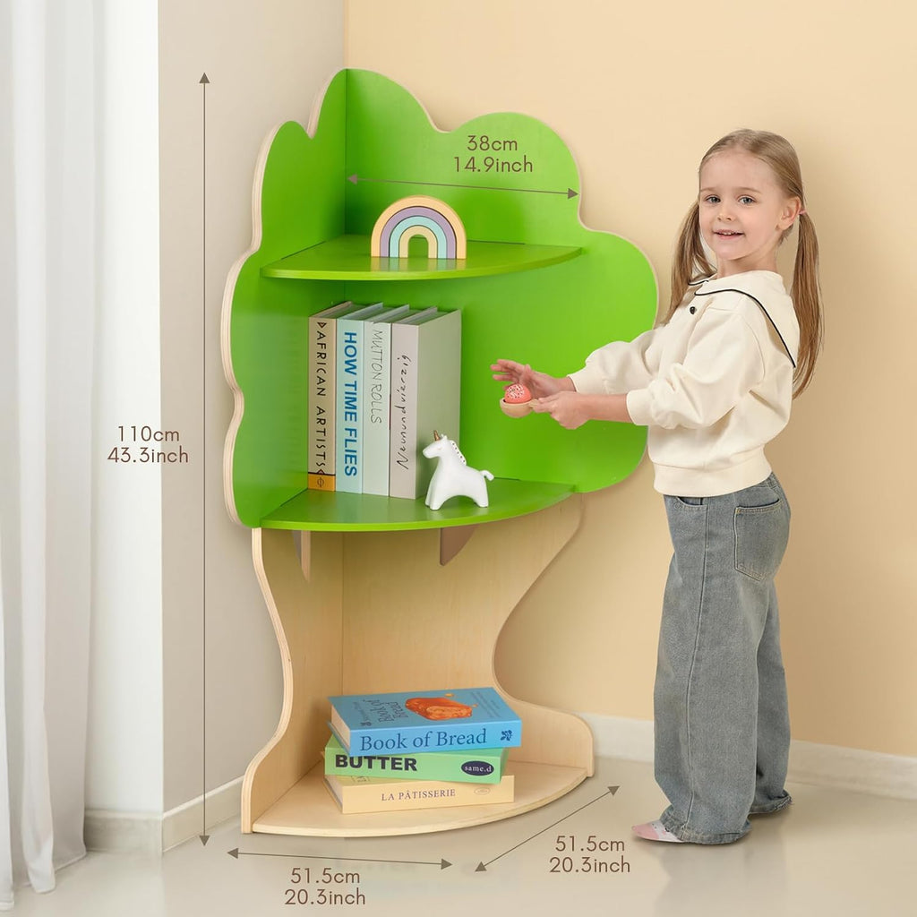 OOOK Tree Bookshelf for Kids Reading Nook, Corner Bookcase Toy Storage for Playroom, Classroom, Playroom, Nursery