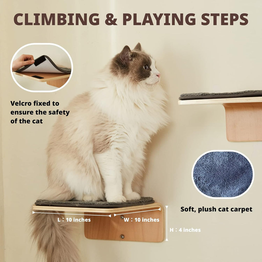 LIORCE Cat Wall Shelf with Two Steps - Wave Cat Shelves and Perches for Wall - Wall Mounted Cats Furniture for Sleeping, Playing, Climbing, and Lounging