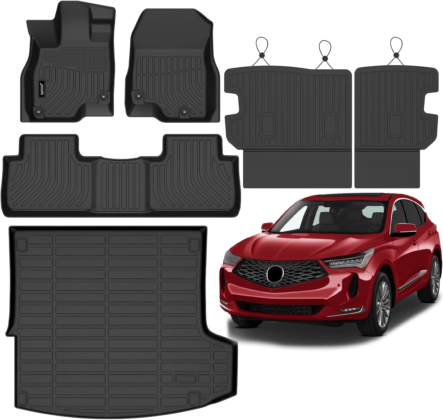 Jenofa-Floor Mats for Acura RDX 2019-2024 All Weather Mats Automotive Car Mat for RDX Full Set Accessories (Floor Mats & Rear Seat Back Mats & Cargo Liner)