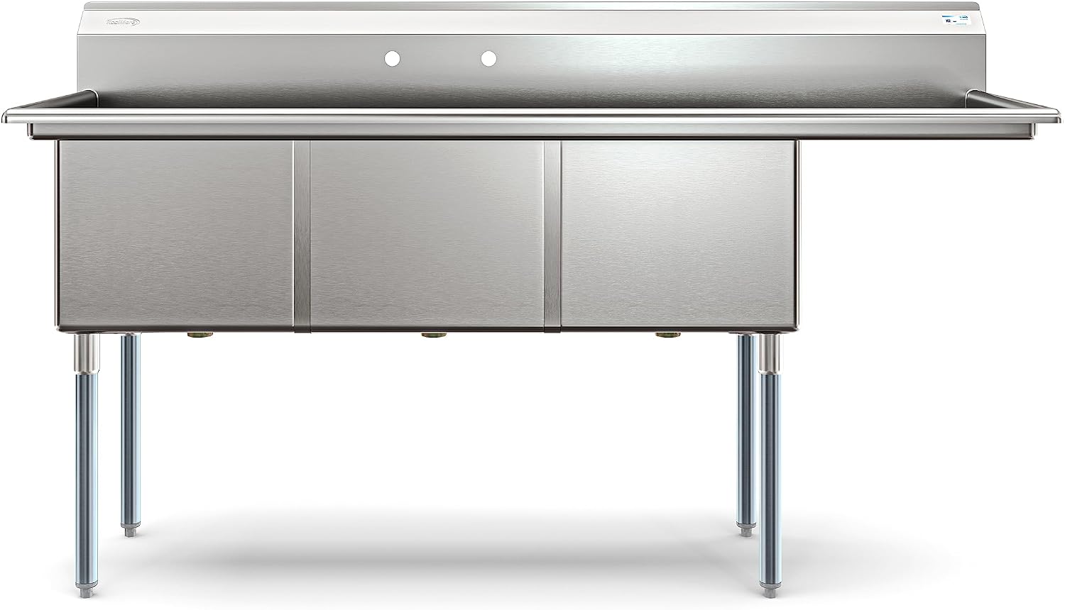KoolMore 75 in. Three Compartment 18-Gauge Stainless-Steel NSF Commercial Kitchen Sink, Bowl Size 18x18x14, with Three Basins and Pre-Drilled Faucet Holes with a Right Drainboard (KM-SC181814-18R3)
