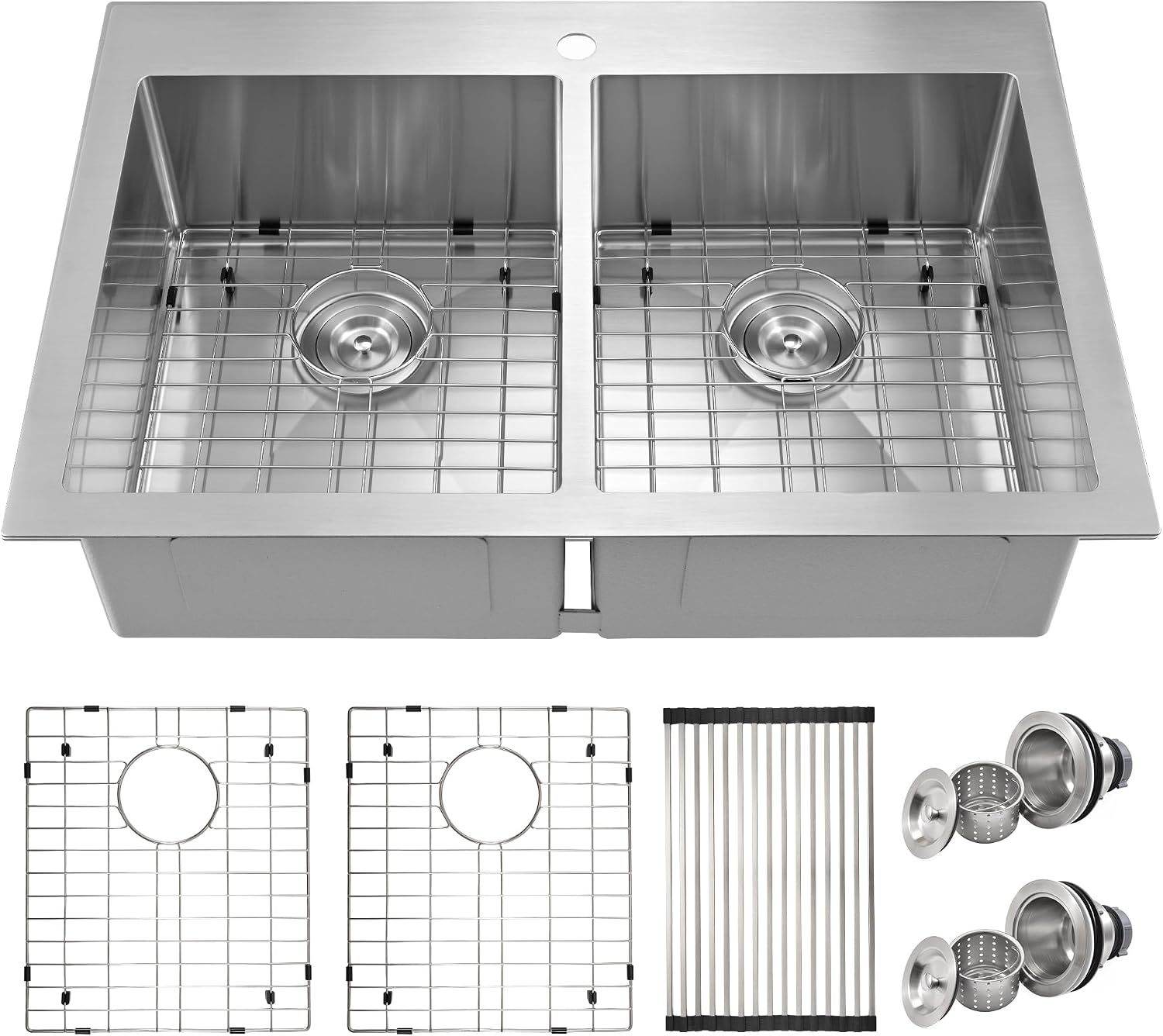 33 X 22 inch Drop in Kitchen Sinks Double Bowl,16 Gauge Stainless Steel 50/50 Double Sink,Top Mount/Drop In Double Kitchen Sink 33 inch