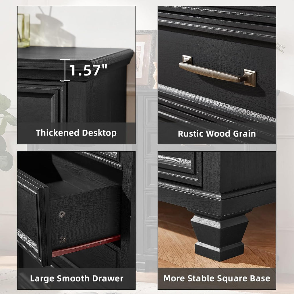 SAVOR LIFE Farmhouse Chest of Drawers for Bedroom, 45' Tall Dresser for Closet, Rustic Wood Dressers for Bedroom, Hallway, Entryway, Black