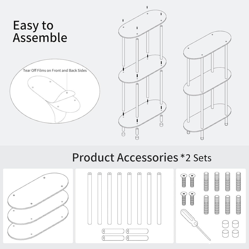Clear Acrylic Narrow Side Table Set of 2 for Small Spaces, 15.75' L x 7.87' W x 26.7' H, 3 Tier Oval Slim End Table Nightstand, Small Minimalist Skinny Bedside Table for Bedroom, Living Room