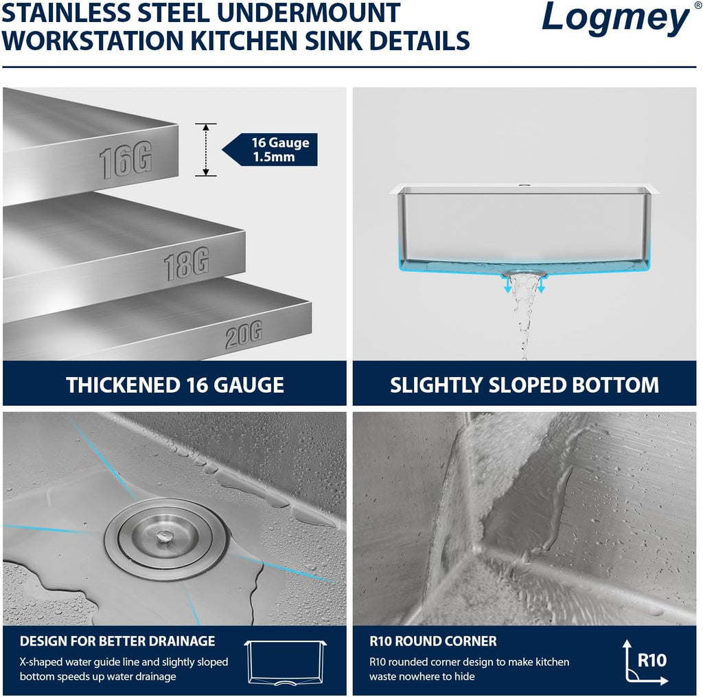 Logmey 30 Inch Drop In Kitchen Sink 30x22x9 All in One Workstation Topmount Sinks Stainless Steel 16 Gauge Single Bowl Overmount Kitchen Sink