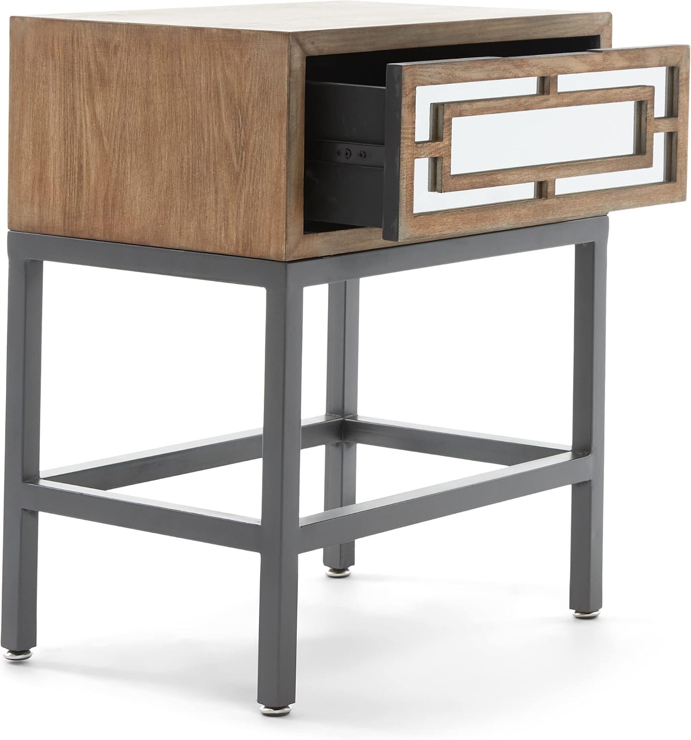 Tommy Hilfiger Hayworth Side Table, Mirrored Storage Drawer with Wood Overlay, Wooden Frame, Metal Base, Ideal in Small Spaces, EndTable, BedsideTable, Nightstand for Living Room or Bedroom, Ash Gray