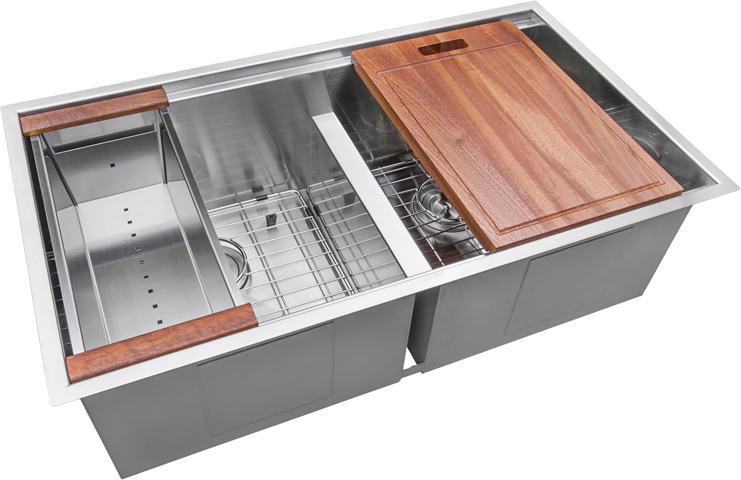 Ruvati 33-inch Workstation Ledge 50/50 Double Bowl Undermount kitchen sink with Brushed Finish - 16 Gauge Stainless Steel Kitchen Sink - Workstation Kitchen Sink - RVH8350