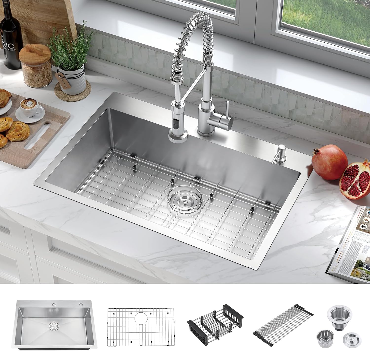ATTOP 33 Inch Large Single Bowl Drop in Kitchen Sink,Nano Coating Stainless Steel Handmade Single Bowl Topmount Kitchen Sink