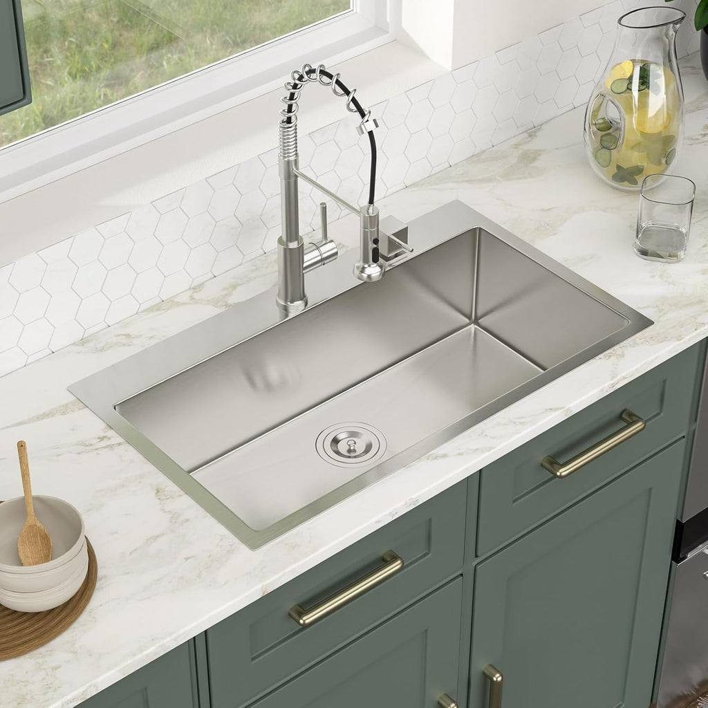 32 Inch Drop In Kitchen Sink Logmey 32x18x9 Inch Topmount Sinks 16-Gauge Stainless Steel Single Bowl Kitchen Sink