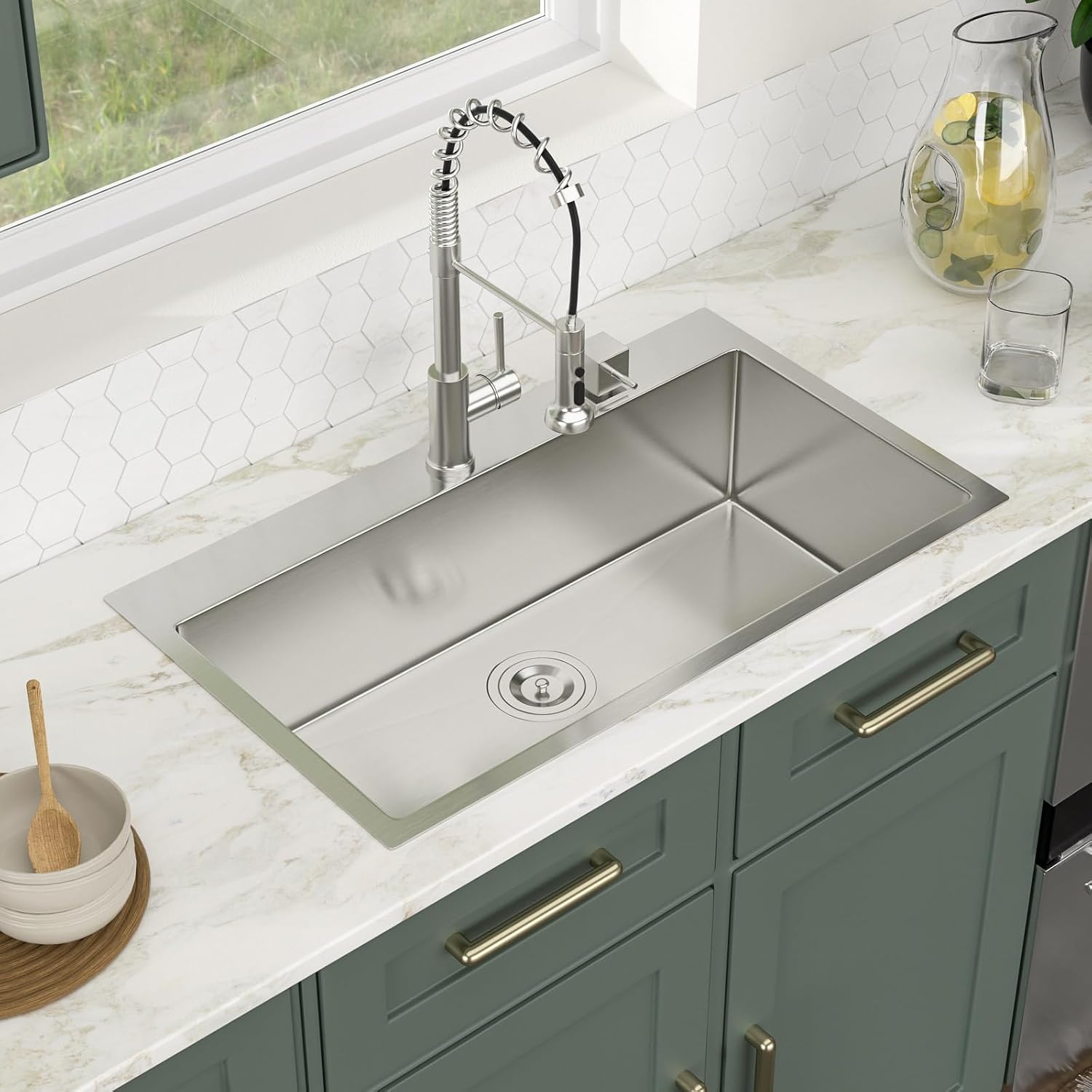 32 Inch Drop In Kitchen Sink Logmey 32x18x9 Inch Topmount Sinks 16-Gauge Stainless Steel Single Bowl Kitchen Sink