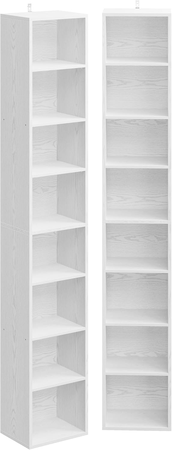 IRONCK Tall Narrow Bookshelf 8 Tiers 71in Set of 2, Compact Corner Bookcase, Easy to Match for Living Room, Office, Study, Bedroom