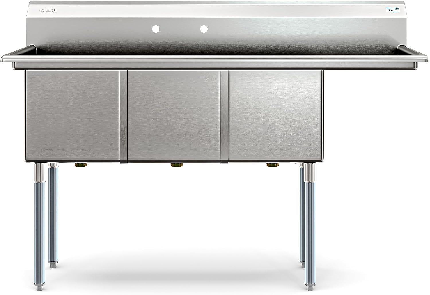 KoolMore 63 in. Three Compartment 16-Gauge Stainless-Steel NSF Commercial Kitchen Sink, Bowl Size 15x15x14, with Three Basins for Restaurants and Cafes with Right Drainboard (KM-SC151514-15R316)