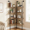 Industrial Pipe Corner Bookshelf, Wall Wooden Bookcase with Open Shelves, L Shaped Ladder Pipe Pantry Shelving for Living Room, Bedroom, Home, Office, 4 Tiers