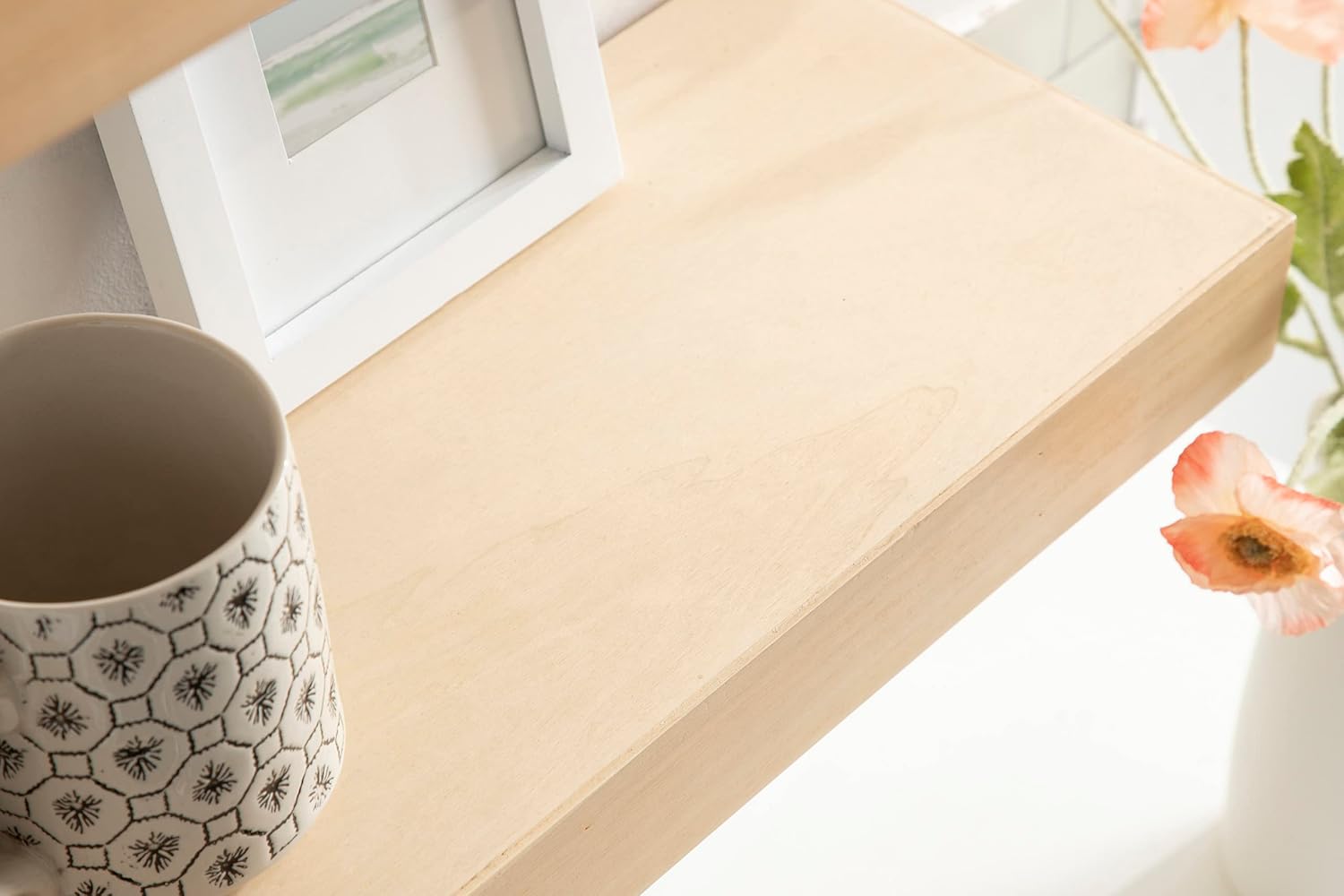 Kate and Laurel Havlock Modern Natural Floating Shelves; Set of 2; 24 x 8; Natural Wood; Mid-Century Bathroom and Kitchen Shelves for Storage and Display