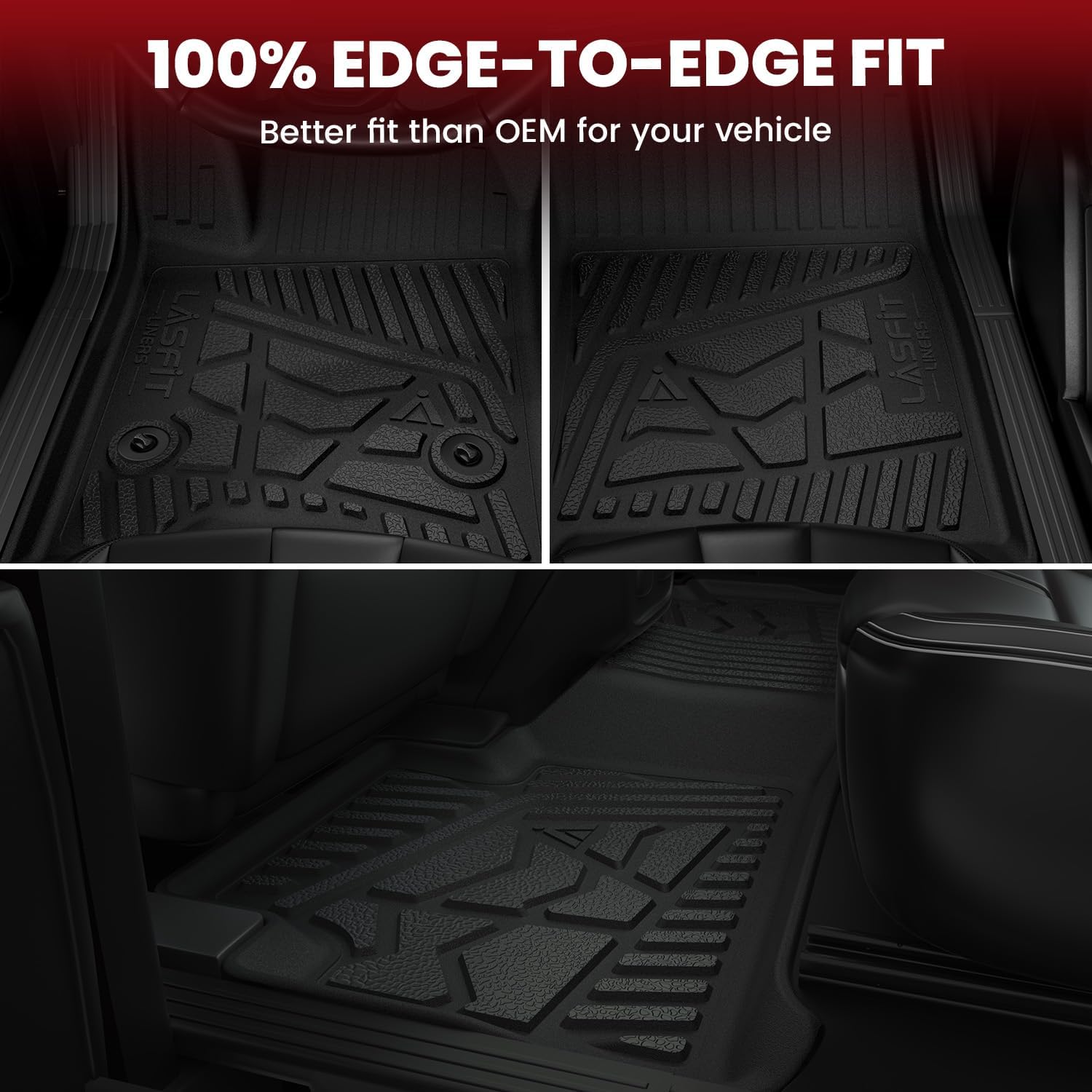 LASFIT Floor Mats for Ford F-150 2011-2014 SuperCrew 1st Row Bench Seating Carpet Floor, All Weather Protector Car Liners TPE Truck Mats, Front & Rear Rows, 3pcs Black