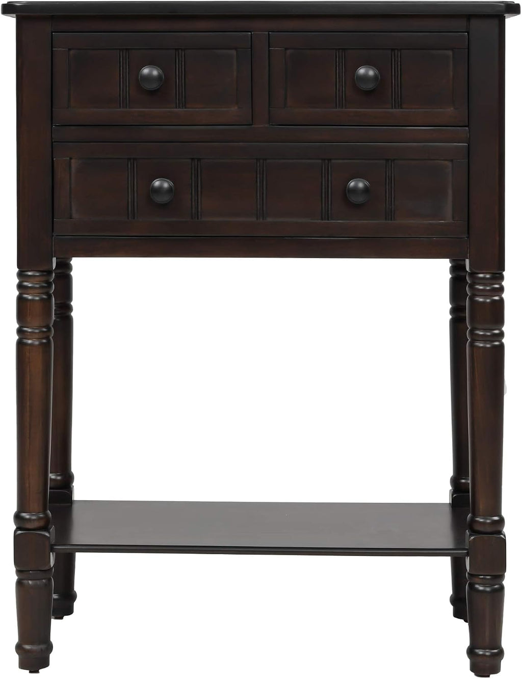 Knocbel Slim Antique Entry Console Table with Drawers & Bottom Open Shelf, Solid Wood Sofa Couch Table for Entryway Hallway Living Room (Espresso)