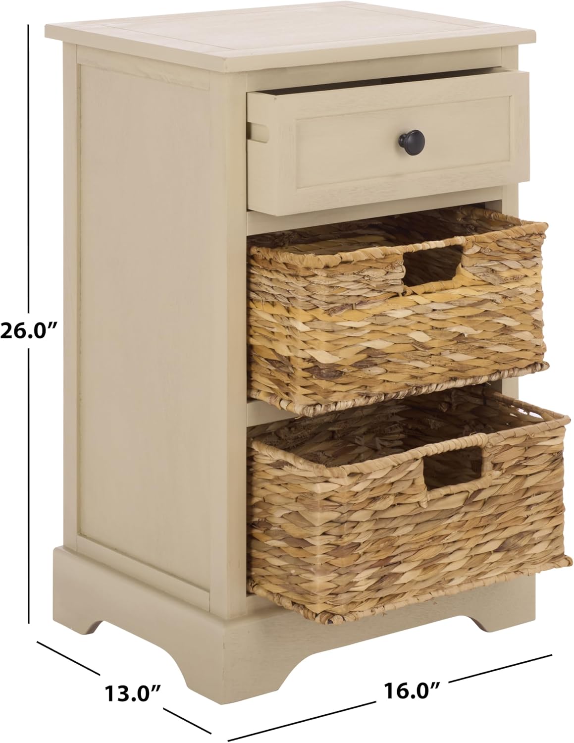 SAFAVIEH Furniture - Carrie 3-Shelf Side Table - Sand - Solid Wood - Farmhouse Tiered Design - Ideal for Living Room, Entryway, Home Office, 16' W x 13' D x 26' H - Fully Assembled (AMH5700J)