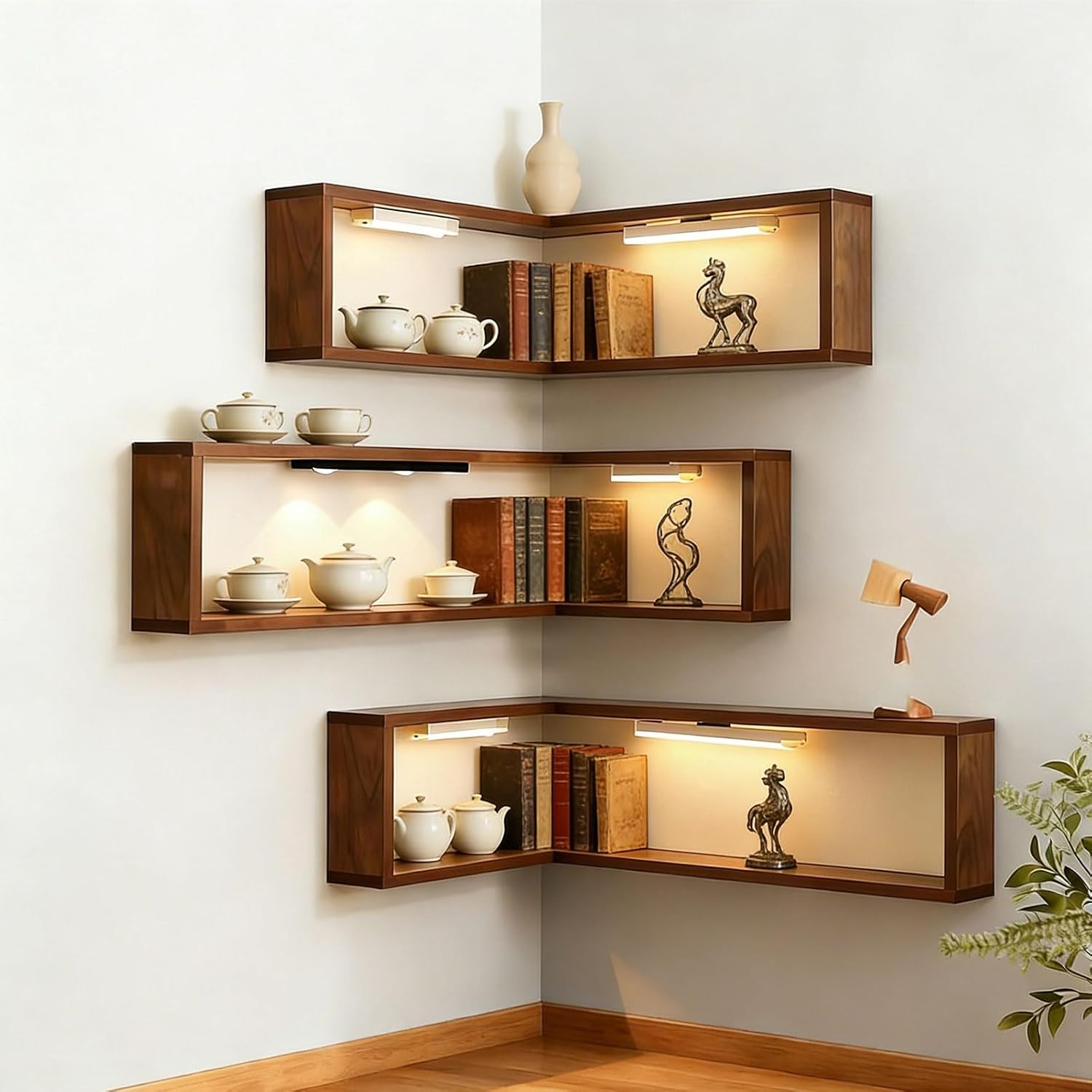 Floating Corner Shelves, Wall Mounted Corner Shelf for Bedroom Decor, Modern Display Shelves for Plants & Books, Space Saving Corner Wall Shelf(L-Shape B 30 x 60 x 20 cm,2 Pack)