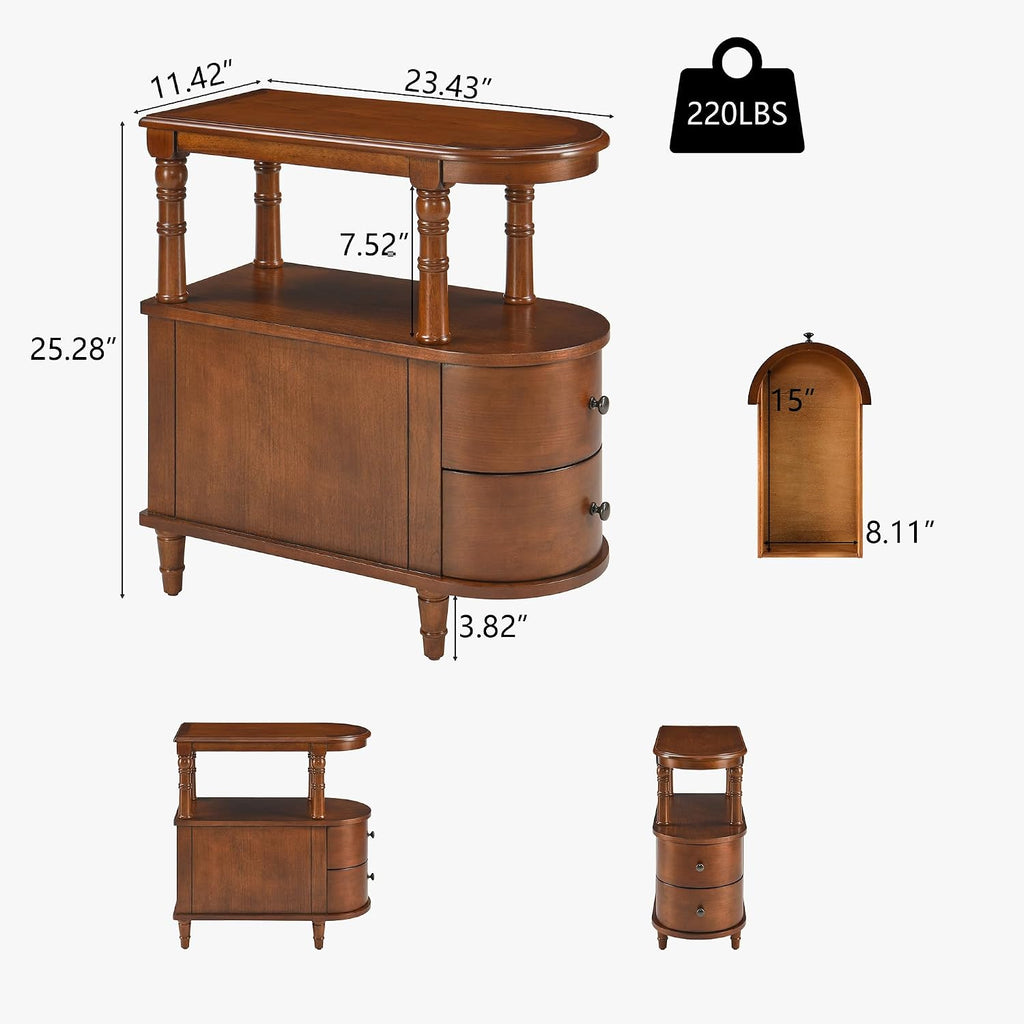 Slim End Table with 2 Storage Drawers, Retro Vintage Sofa Beside Table,Wood Narrow Telephone Table for Living Room,Saving-space,23.4'L x 11.4'W x 25.3'H No-Tools Assembly, Caramel Brown BG-A508-MG