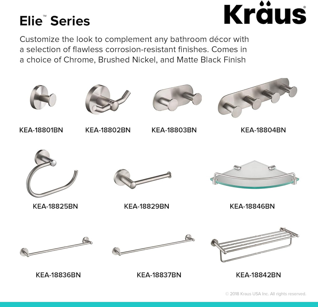 KRAUS Elie Bathroom Shelf with Towel Bar, Brushed Nickel Finish, KEA-18842BN