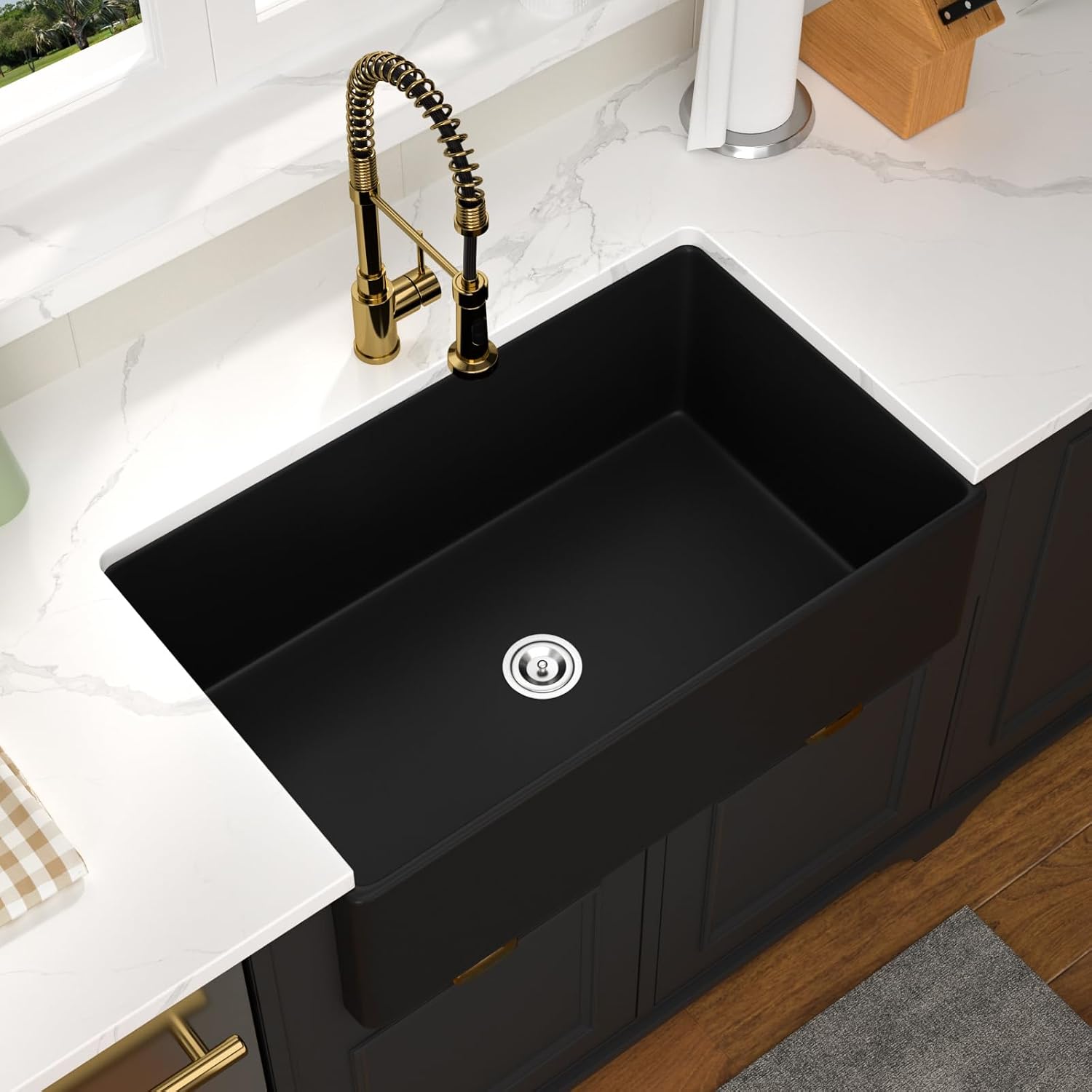 Black Farmhouse Sink Workstation 33x20 Kitchen Sink 33 Inch Black Fireclay Porcelain Apron Front Kitchen Sinks Single Bowl 10 Inch Deep Ceramic Farm Sinks