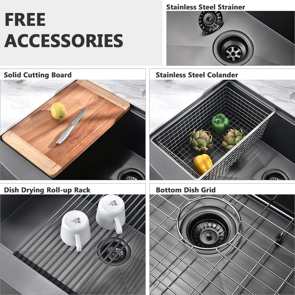 30 Inch Black Farmhouse Sink Workstation-VASOYO 30x22 Black Stainless Steel Kitchen Sink Undermount Farmhouse Sinks 16 Gauge Deep Single Bowl Apron Front Farm Sinks with Cutting Board