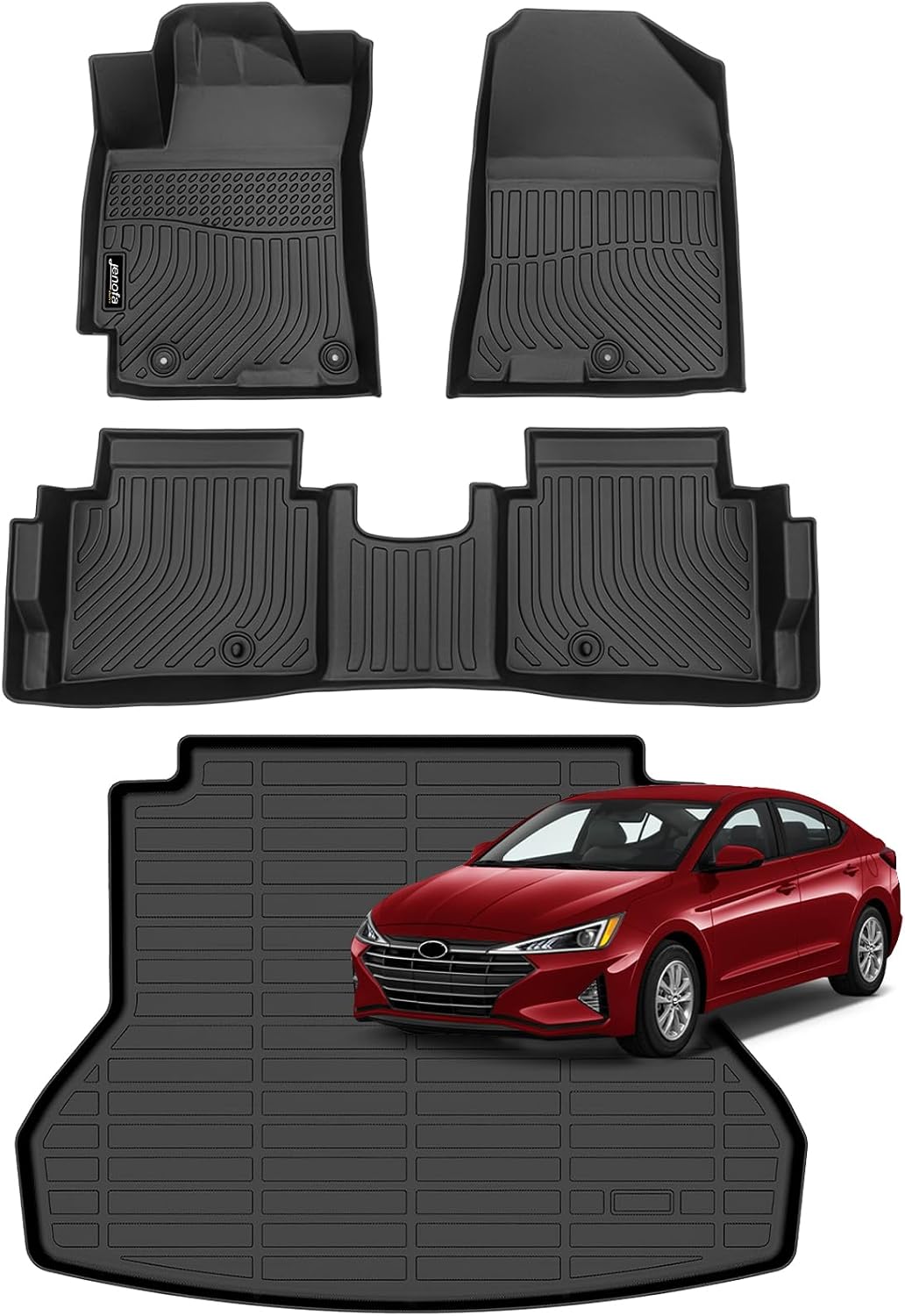 Jenofa-Floor Mats for Hyundai Elantra 2017-2020 (Not fit GT) Car Mats for Elantra All Weather Floor Liner Cargo Mat Custom Fit Automotive Non-Slip Waterproof Elantra Full Set Accessories