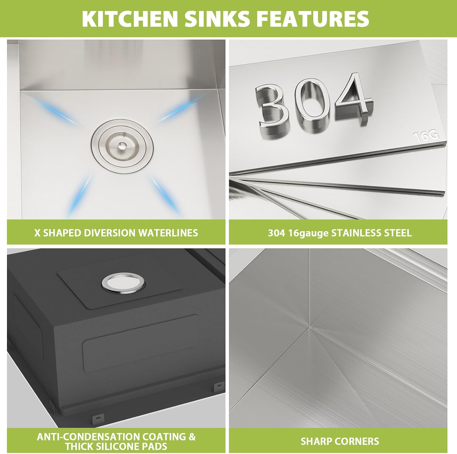 Drop In Kitchen Sink 33 Inch Workstation Double Bowl 60/40 Kitchen Sink With Lower Divider Large 304 Stainless Steel 16 Gauge Above Counter Topmount 33x22x10 Kitchen Sinks