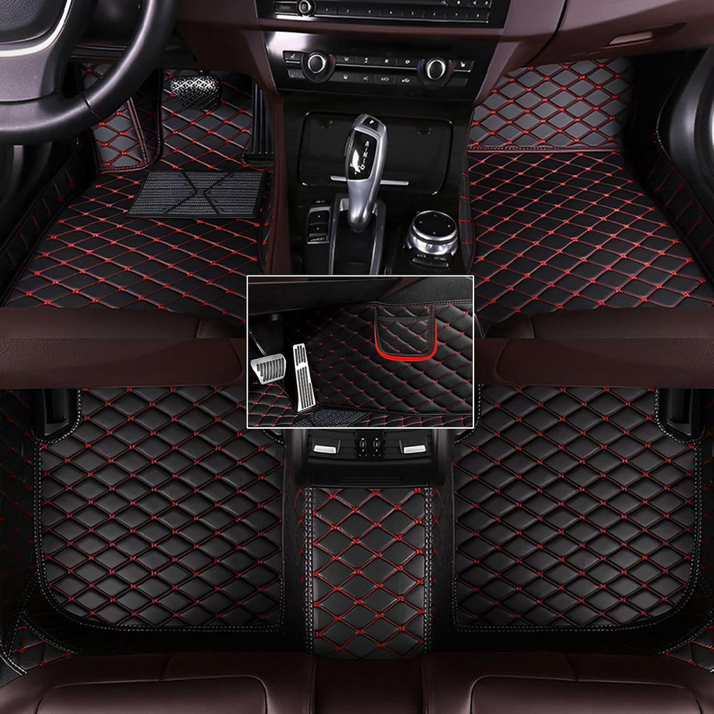 Custom Fit Leather Car Floor Mats for Hyundai Elantra 2021-2025,Waterproof Anti-Slip Vehicle Floor Liners, Durable Easy Clean Interior Protection Mats(Full Set/Black Red)