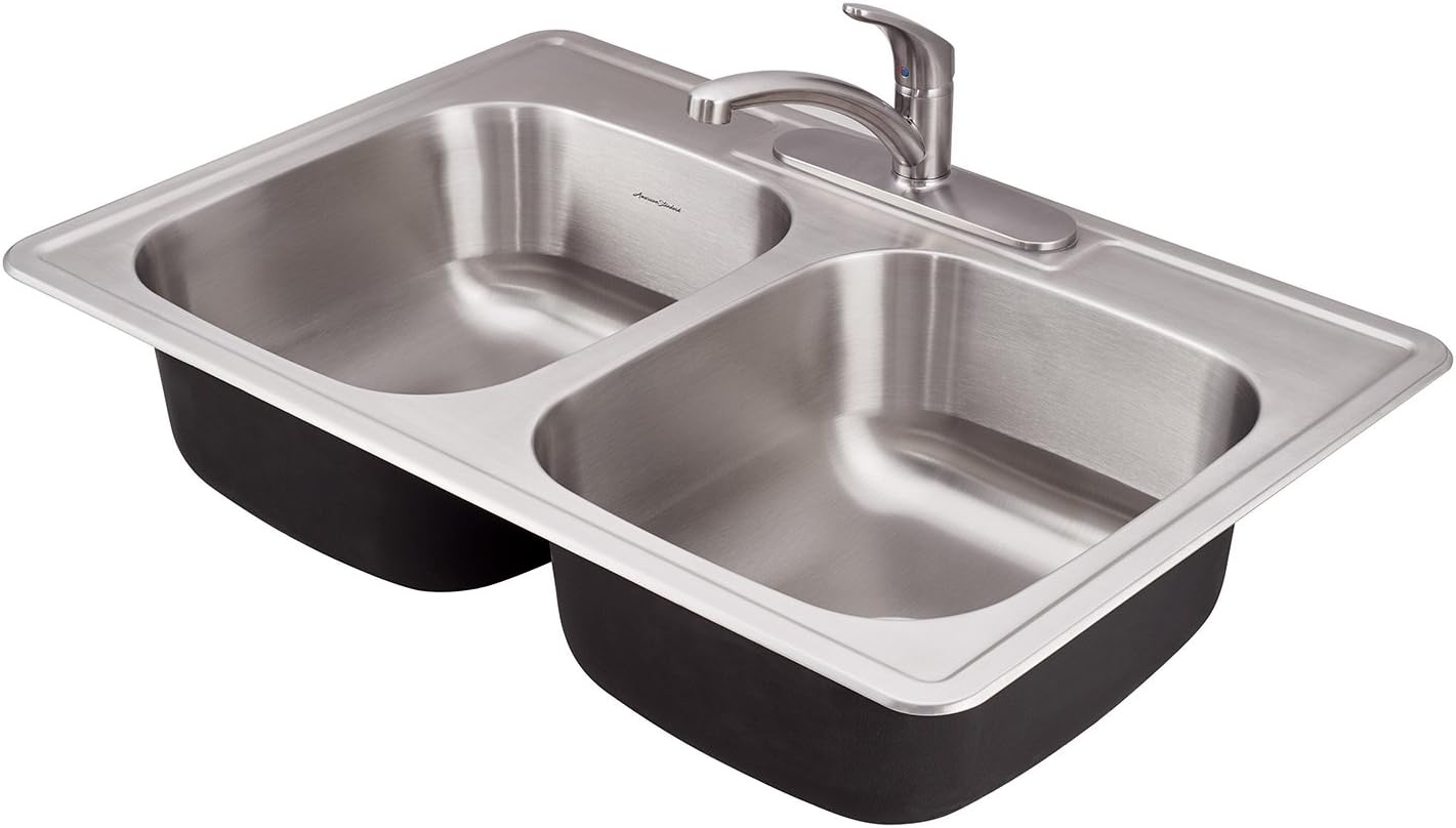 American Standard 20DB.8332283S.075 Colony Top Mount 33x22 Double Bowl Stainless Steel 3-Hole Kitchen Sink