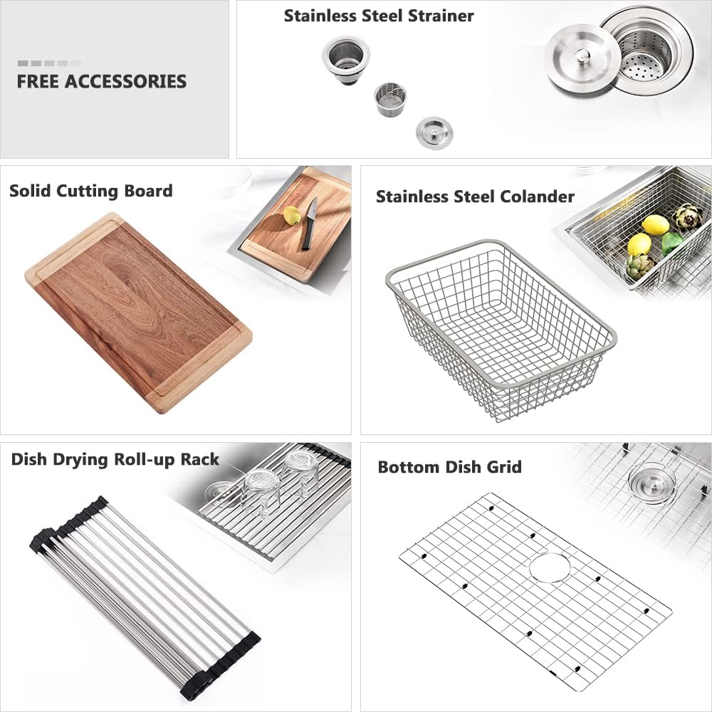Stainless Steel Farmhouse Sink Workstation-VASOYO 30x22 Farm Sink Apron Farmhouse Kitchen Sinks Workstation 16 Gauge 304 Stainless Steel Single Bowl Kitchen Sinks Under Mount with Cutting Board