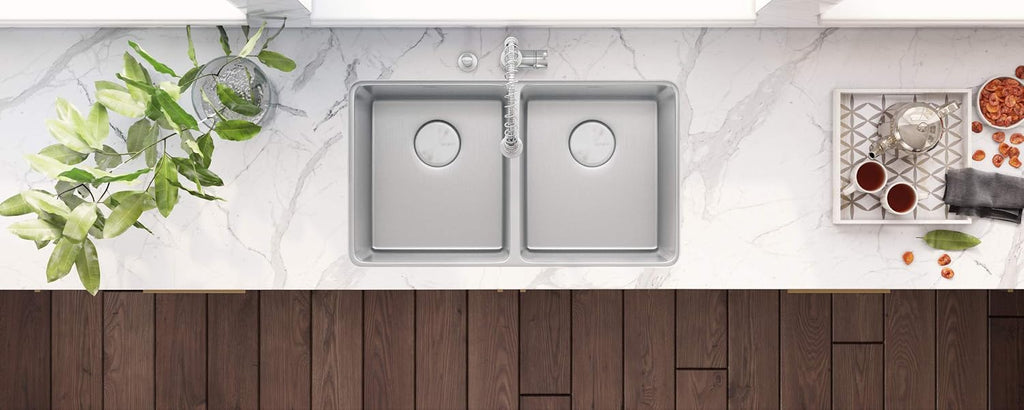 Ruvati 31- inch Undermount Kitchen Sink – 50/50 Double Bowl Kitchen Sink, 16 Gauge T-304 Stainless Steel Sinks, Undermount Sinks with Brushed Finish hides scratches – RVM5099