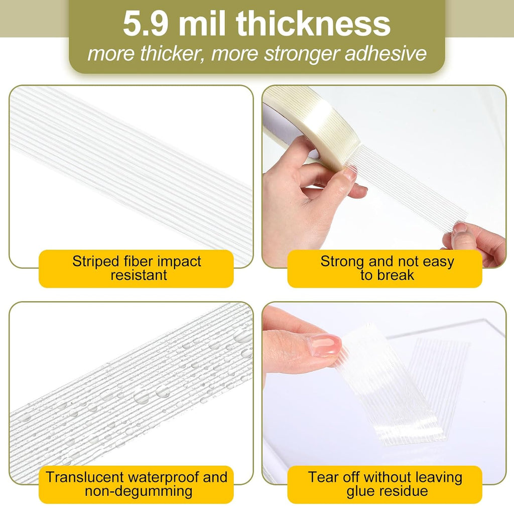 Treela 80 Rolls 1 Inch x 60 Yards Filament Strapping Tape Transparent Reinforced Fiberglass 5.5 Mil Heavy Duty Packing Shipping Tape for Sealing Binding Fixing