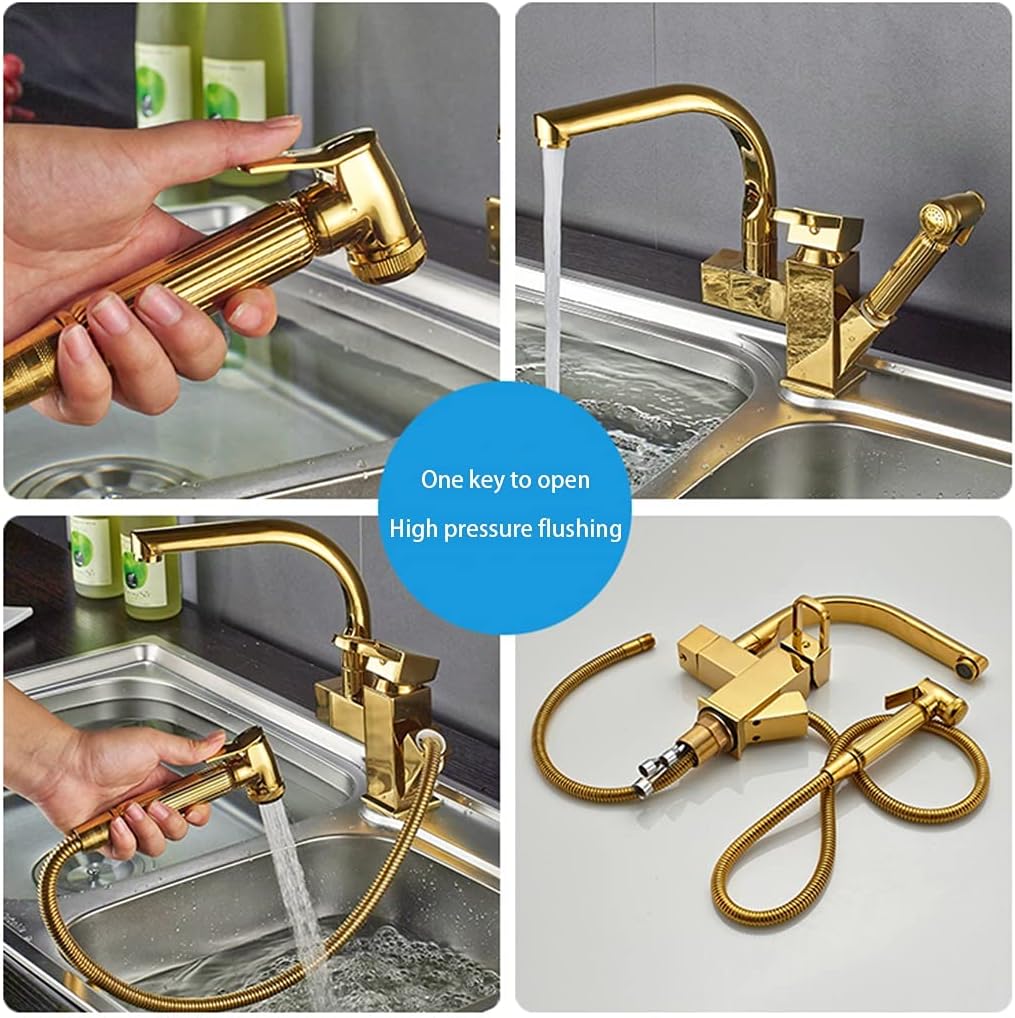 Kitchen Sink Single Bowl Bar Counter Preparation with Faucet and Drain Pipe Drop-in Or Undermountstainless Steel Metal Sink Kitchen Essentials (Color : Gold, Size : 38×38cm) (Gold 36×36cm)