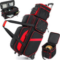 4 Ball Bowling Bag with Wheels, 3 Ball Bowling Bags Roller with 1 Ball Add On Bag, Multi-Pockets & Shoe Compartment (Fits Up to Size 16)