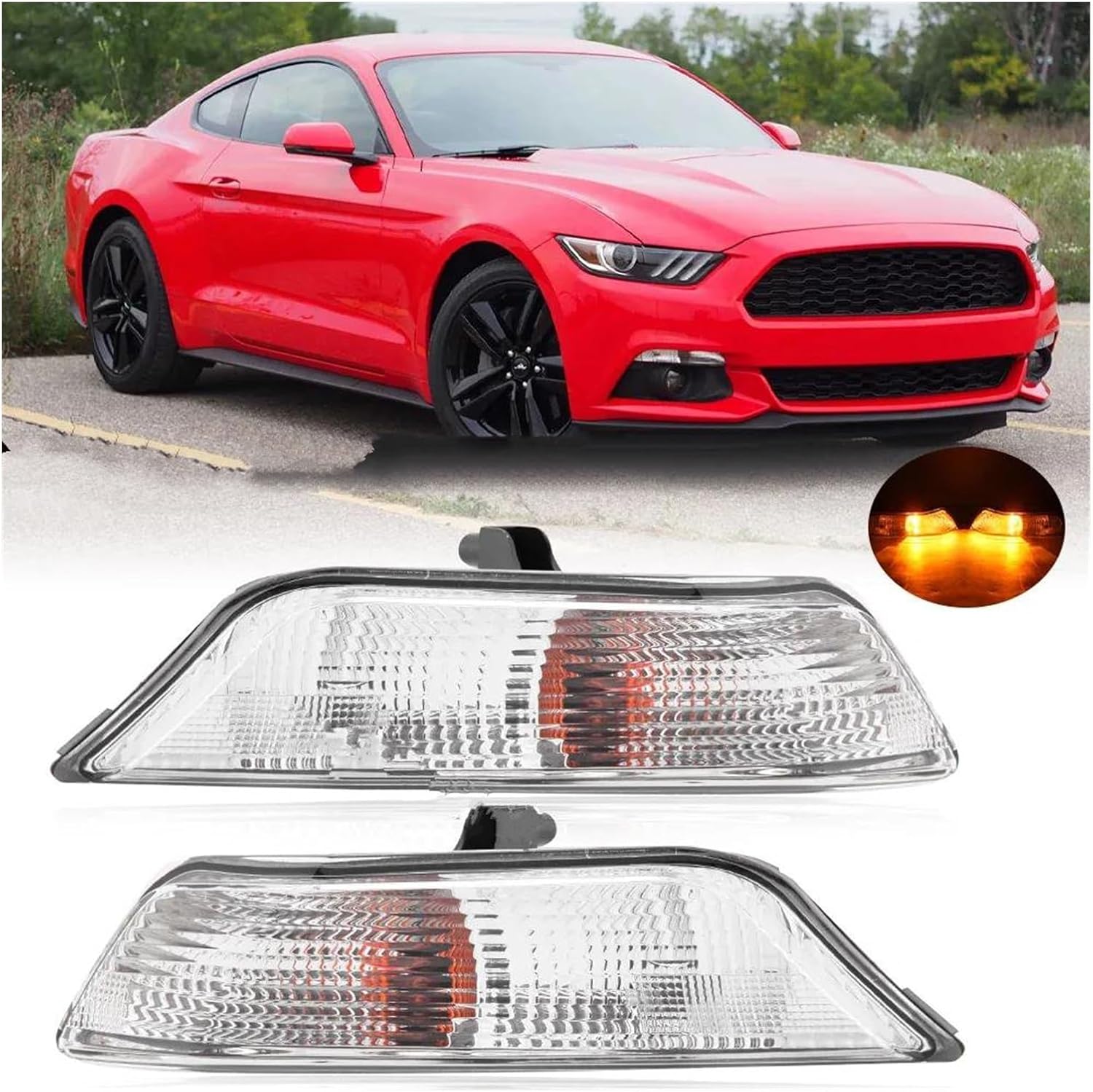 Car Front Bumper Corner Turn Signal Lights For Mustang 2015 2016 2017 Headlights Indicator Lamp With Bulbs Led Side Wing Rearview Mirror