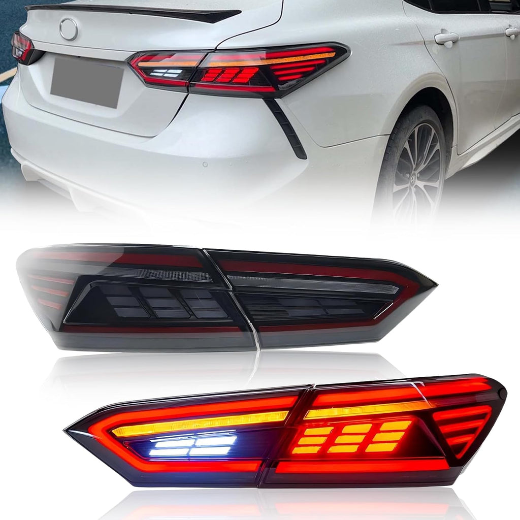 LED Taillights Assembly for 8th Gen Toyota Camry LE SE TRD XSE XLE 2018-2022, Smoked Lens Camry Rear Lamps with Animation DRL Sequential Indicator, Red Lamp Panel