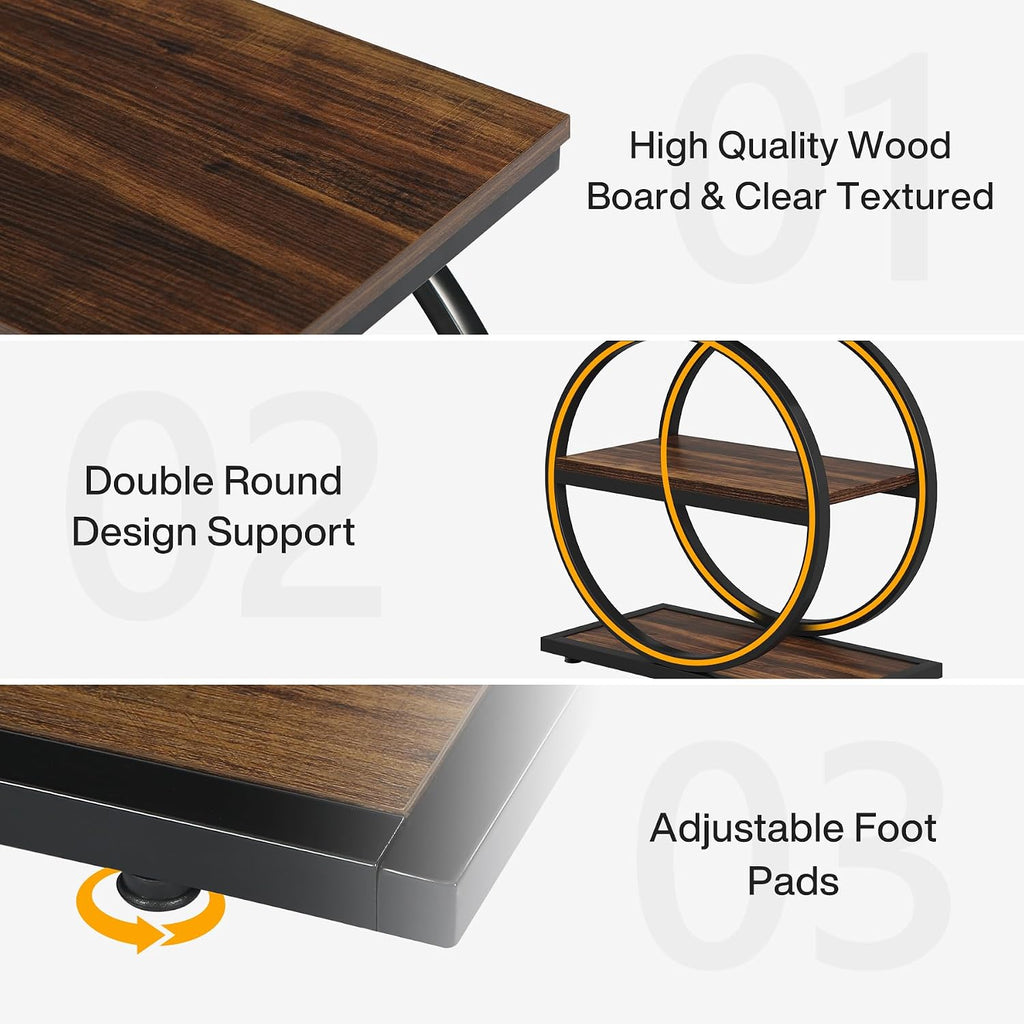 LITTLE TREE 3-Tier End Table Set of 2, Industrial Side Table with Storage Shelves, Small Sofa Side Table for Living Room, Wooden Side End Table with Round Metal Legs, Slim Nightstand and Bedside Table