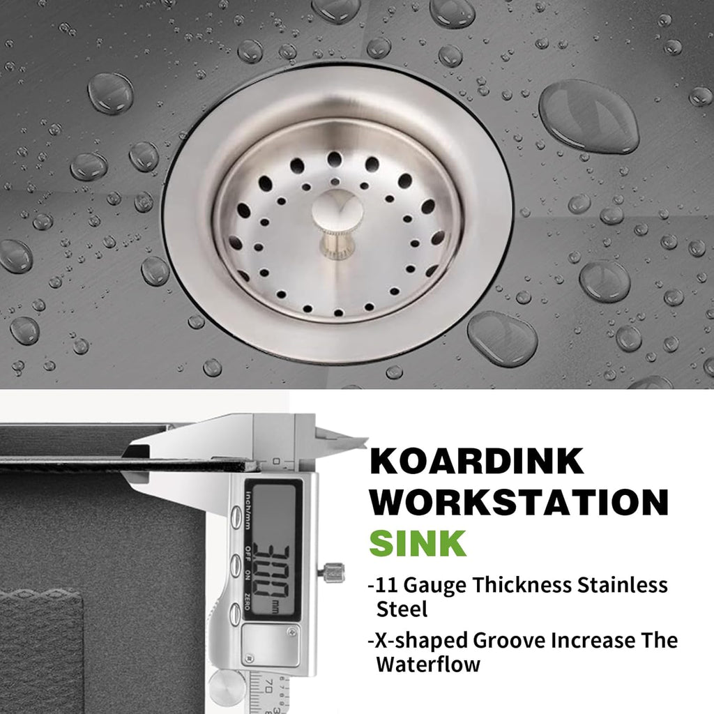 Black Kitchen Sink Workstation, 33x19 In Stainless Steel Drop In Kitchen Sink Modern Large Single Bowl Sink Gift Combo-SS Grid,Drying Rack,SS Colander,Cutting Board,Drain Assembly For Various Kitchen