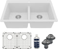 Karran QT-810 33' Top Mount Double Equal Bowl Quartz Kitchen Sink Kit in White