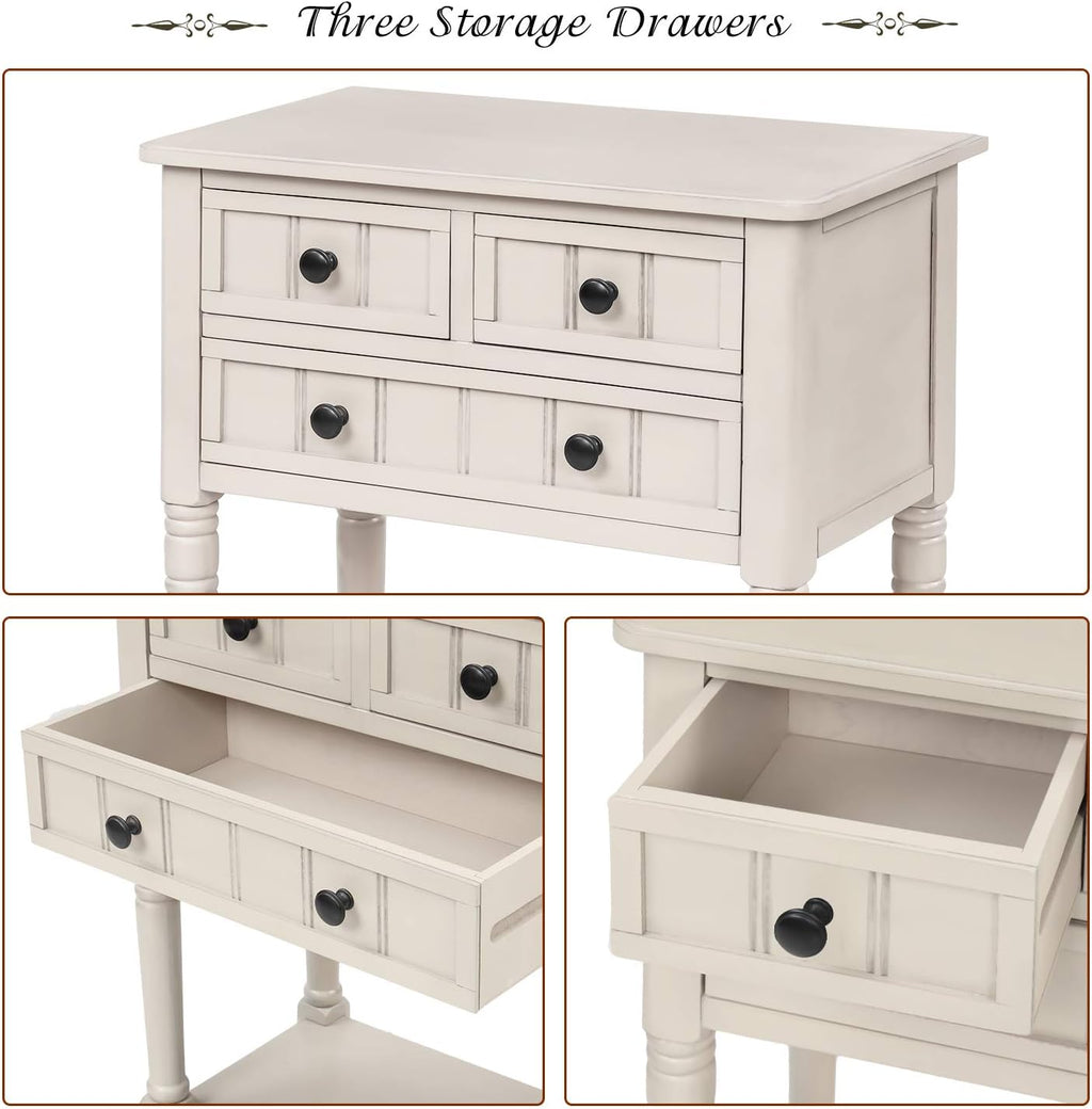 Knocbel Slim Antique Entry Console Table with Drawers & Bottom Open Shelf, Solid Wood Sofa Couch Table for Entryway Hallway Living Room (Ivory White)