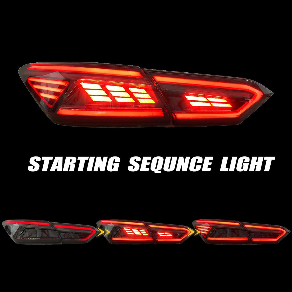 LED Taillights Assembly for 8th Gen Toyota Camry LE SE TRD XSE XLE 2018-2022, Smoked Lens Camry Rear Lamps with Animation DRL Sequential Indicator, Red Lamp Panel