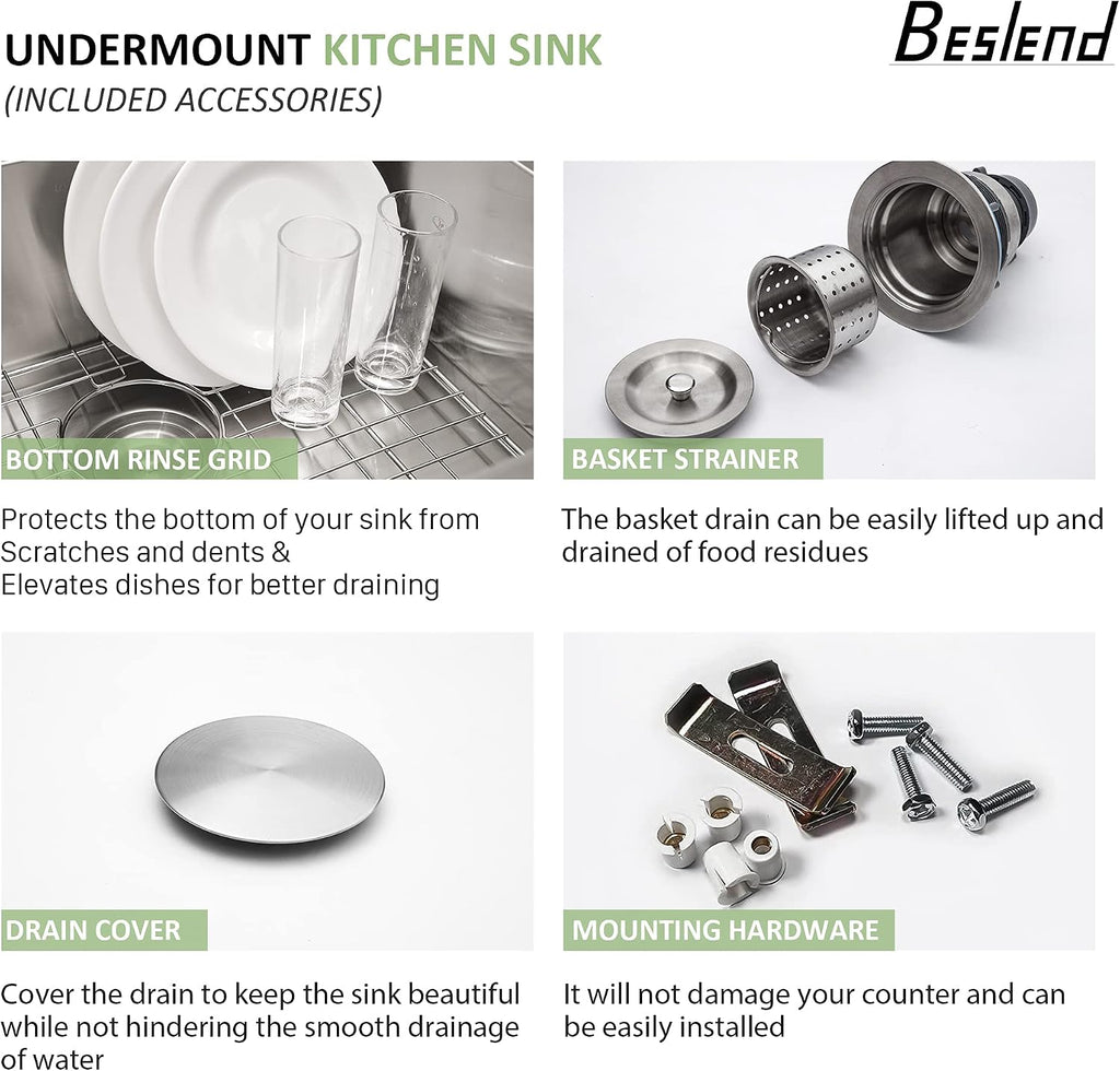 33 Undermount Double Bowl Kitchen Sink - Beslend 33x19x10 Inch Double Sink Stainless Steel Undermount Sinks 16 Gauge 50/50 Double Bowl Sinks