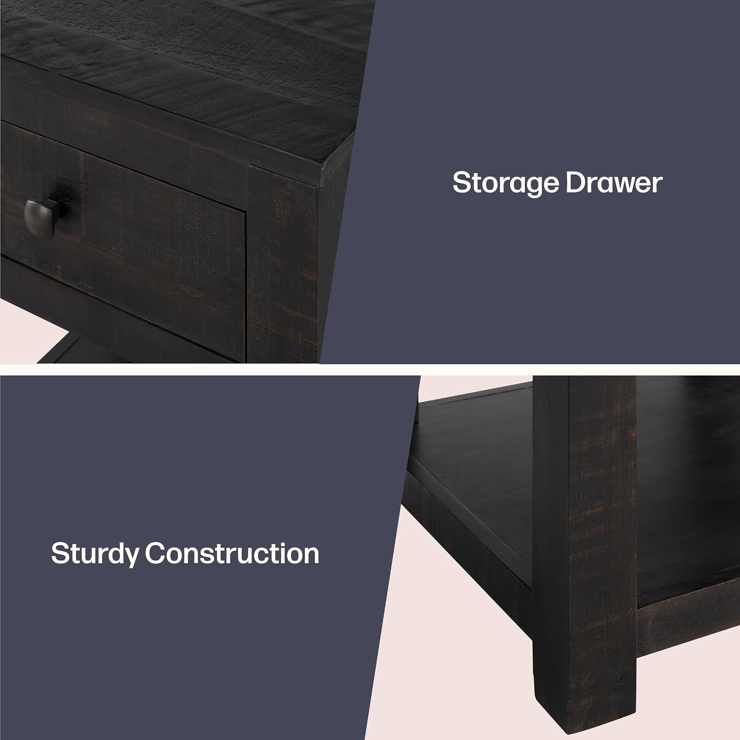 Durham Living Room Side Table - 20-Inch End Table with Storage Drawer and Shelf - Solid Wood Night Stand for Living Room or Bedroom - Mid Century Modern Furniture by Alaterre Furniture (Dark Brown)
